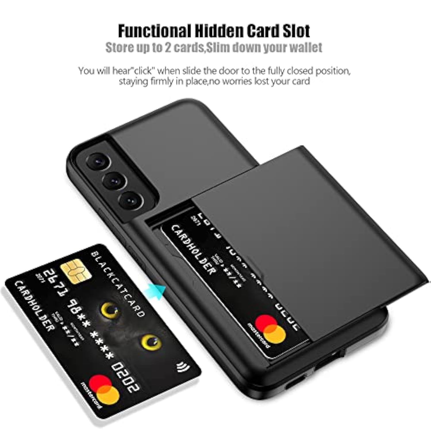 For Samsung S22 Plus Case With Card Holder 5G 6.6 Inch Slim Dual Layer Heavy Duty Protective Wallet Case For Galaxy S22 Plus (Black)