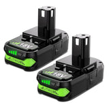 2-Pack 4.0Ah 18V Lithium Replacement Batteries for Ryobi One+ Cordless Tools