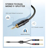 1/8 To 1/4 Stereo Cable, 1/8 Inch Trs Stereo To Dual 1/4 Inch Ts Mono Y-Splitter Cable 3.5Mm Aux Mini Jack To Jack Breakout Cord - 3.3 Feet