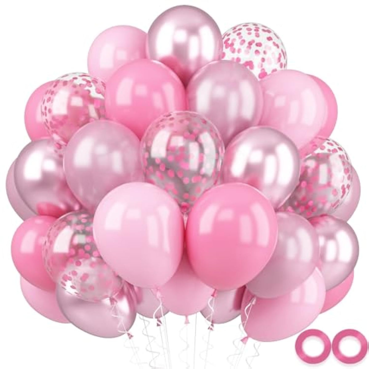 52pcs Metallic Chrome Pink Balloons with Confetti for Birthday, Baby Shower  Wedding