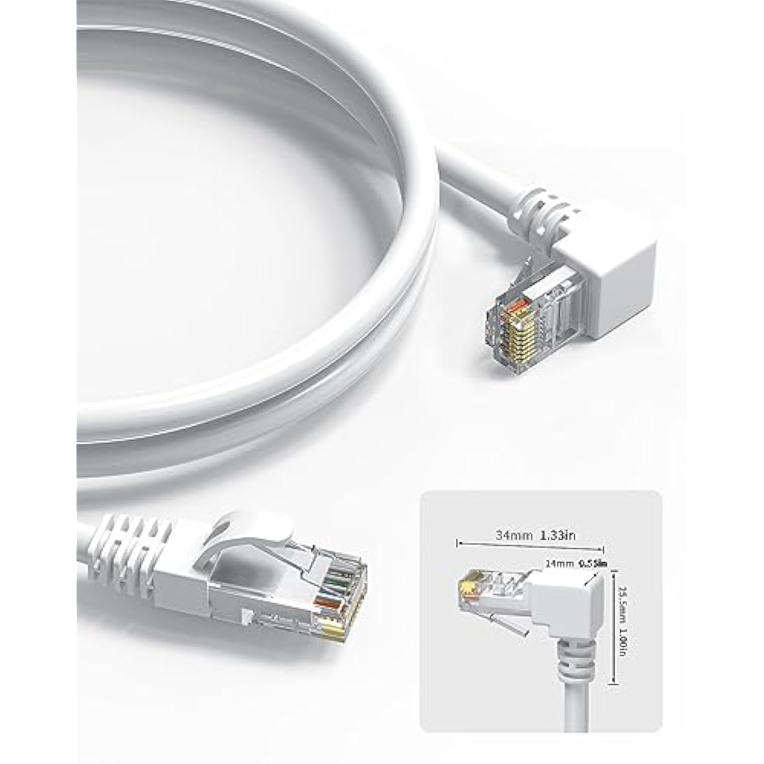 2Pack 90 Degree Cat6 Ethernet Cable White 10Ft-Up Angle, Cat 6 Right Angle Eth