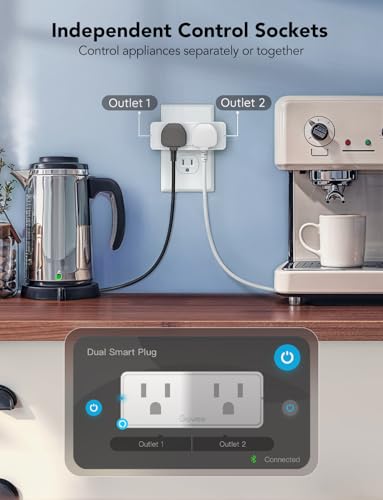 Dual Smart Plug 4 Pack, 15A Wifi Bluetooth Outlet, Work With Alexa And Google Assistant, 2-In-1 Compact Design, Home App Control Remotely With No Hub Required, Timer, Fcc And Etl Certified