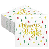 100 Pcs Christmas Cocktail Napkins Merry & Bright Beverage Napkins Funny Holiday Napkins For Dinner Christmas Party, 2 Ply, 5 X 5 Inch