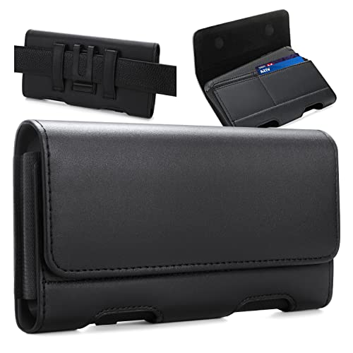 Holster for Galaxy Z Fold 7 6 5 4 3 2 Leather Pouch Belt Case with Belt Clip Cell Phone Belt Holder Case Cover - Black