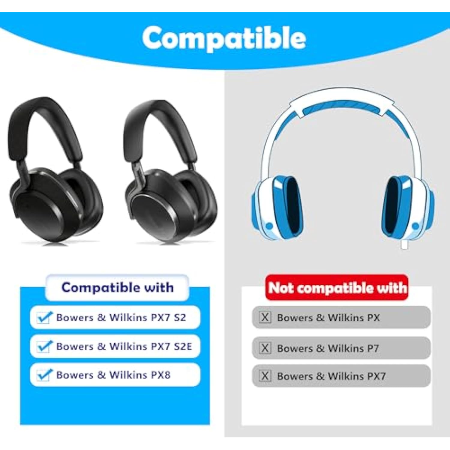 Earpads Replacement Cushions Compatible With Bowers & Wilkins Px8/Px7 S2/Px7 S2E Headphones Protein Leather Ear Pads With Memory Foam, Enhanced Comfort & Noise Isolation, Durable Headphone Accessories