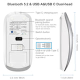 Bluetooth Wireless Mouse Usb C For Macbook Air Pro Imac Laptop Desktop Computer, Wireless Rechargeable Silent C Mouse For Mac Desktop/Ipad/Surface Pro (Bt5.2/3.0, 2.4G Usb A, Type-C Receiver)
