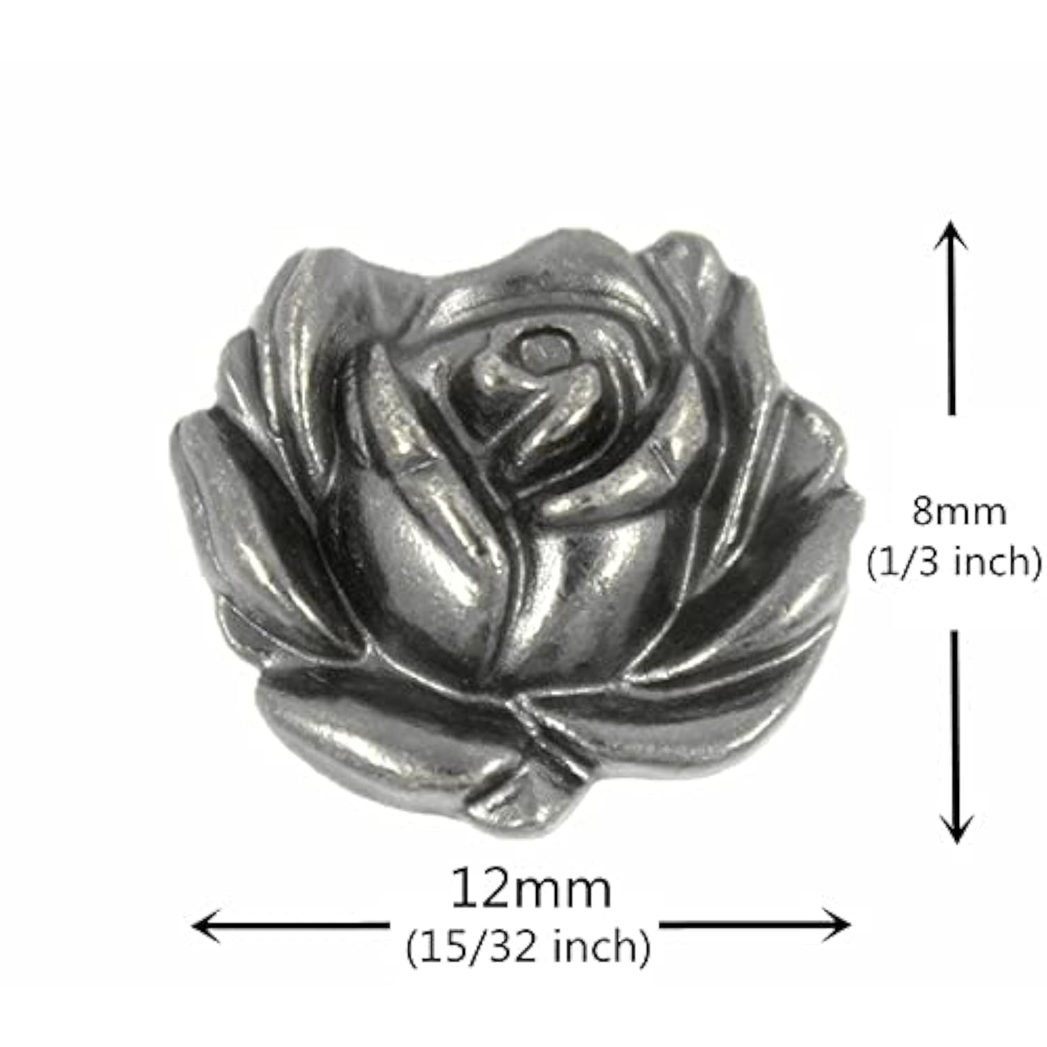 30 Pieces Small Rose Bloom Gray Silver Metal Shank Buttons. 12Mm (15/3
