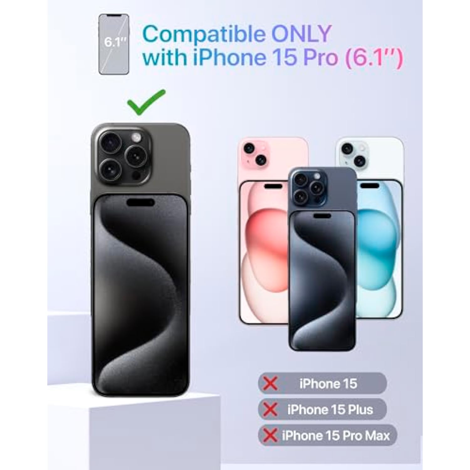 Cx Slim For Iphone 15 Pro Case Wallet | Protective Shockproof Heavy Duty Cover With Hidden Card Holder & Card Slot | Mirror & Wrist Strap Included - Black