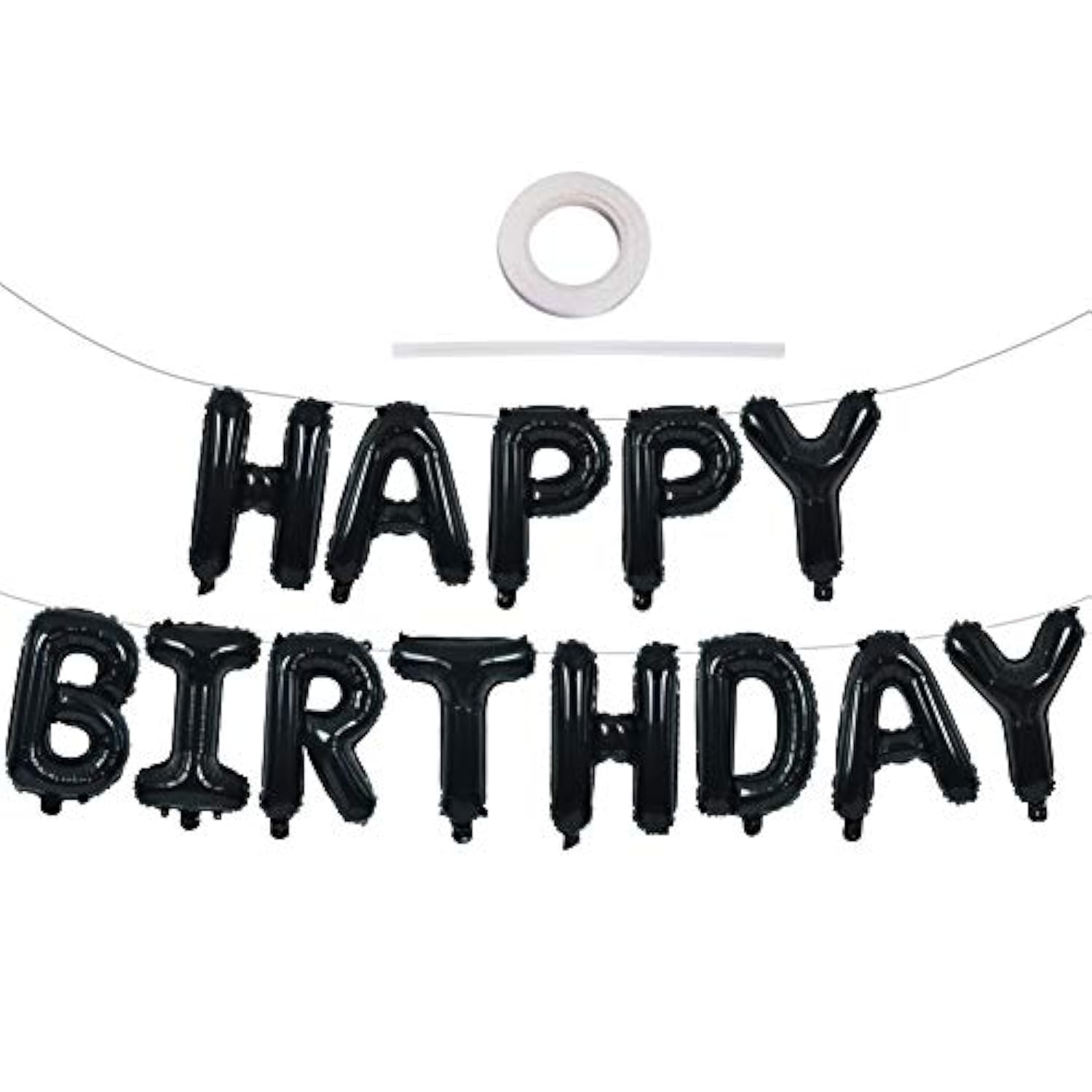 Black Happy Birthday Balloons Banner 16" Mylar Foil Letters Reusable Party Decor