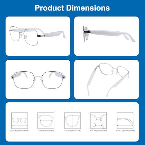 Smart Glasses, Anti-Blue Light Bluetooth Glasses, Built-in Mic and Speakers, Open Ear Music and Hands-Free Calls, Touch and Voice Assistant