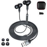 USB A Headphones Wired Earbuds with 7.5ft Long Cord,3 Sizes Ear Tips & Carry Case Earphones In-Ear Buds for School Students Home Office Gaming USB