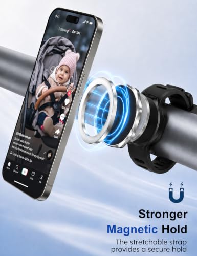 Stroller Phone Holder Compatible with Uppababys,Gracos,Bugaboos - Strong Magnetic Stroller Phone Mount,Compatible with MagSafes,Adjustable Silicone