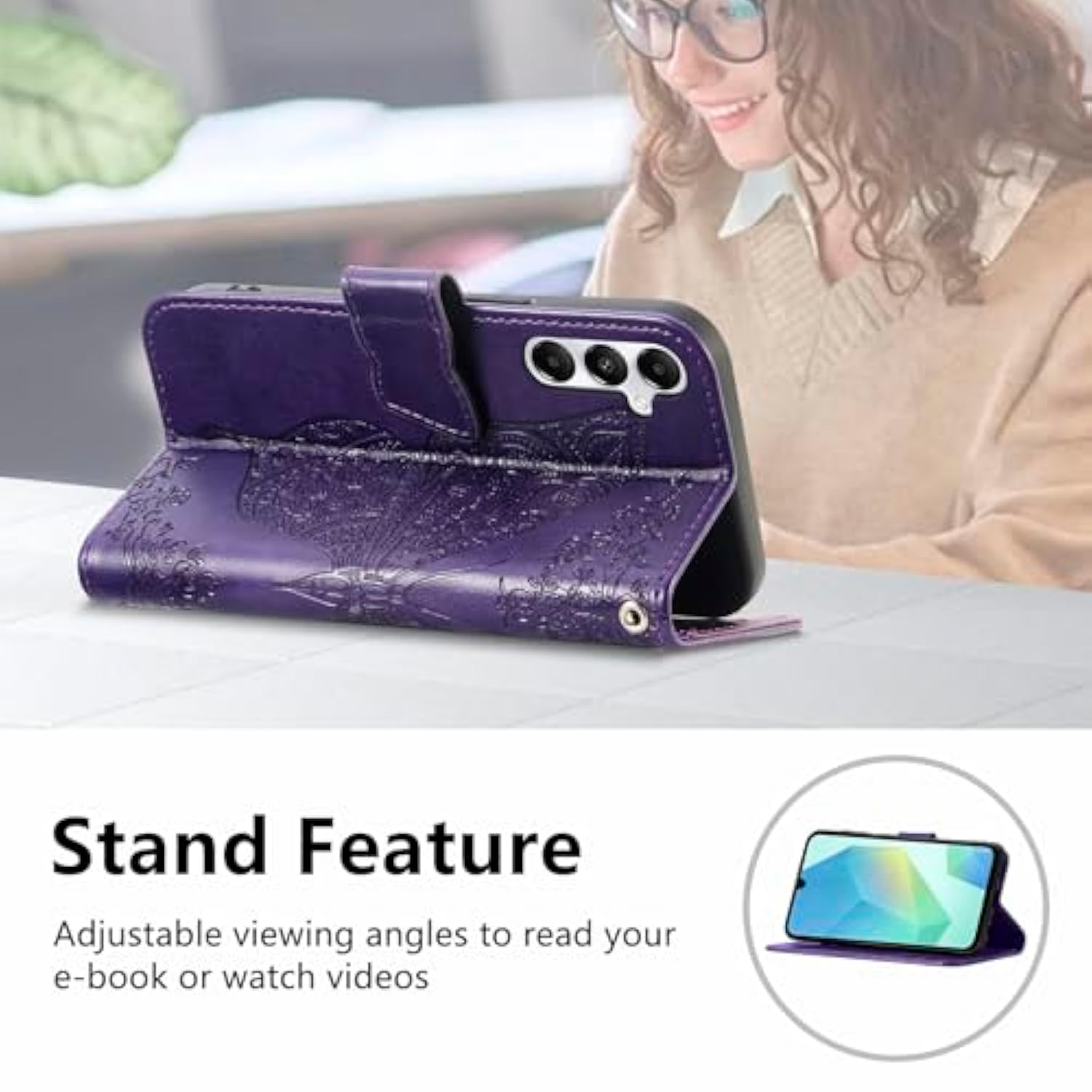 For Samsung Galaxy A36 5G Wallet Case With Card Holder, [Butterfly & Flower Embossed] Pu Leather Kickstand For Women And Men Shockproof Case For Samsung A36 5G (Purple)