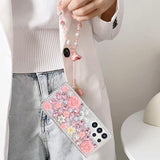for  Galaxy S26 Ultra Glitter Bling Case, Cute Luxury 3D Sparkle Crystal Rhinestones Flowers Diamond Pearl Gems with Lanyard Wrist Strap Women