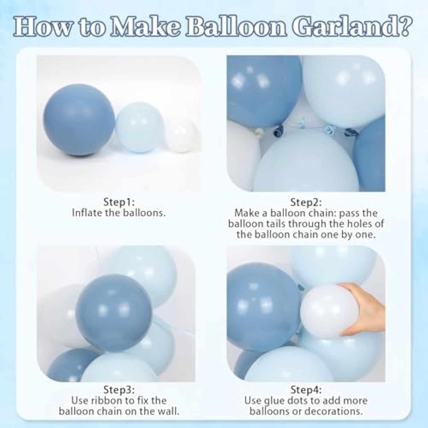 Dusty Blue Balloon Arch Kit With Clear Pastel Blue And White Balloons For Wedding Bridal Baby Shower Birthday Party Decorations