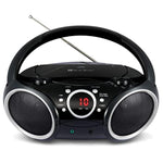 030C Portable Cd Player Boombox Am Fm Analog Tuning Radio, Aux Line In, Headphone Jack, Foldable Carrying Handle (Black With A Touch Of Grey Rims)