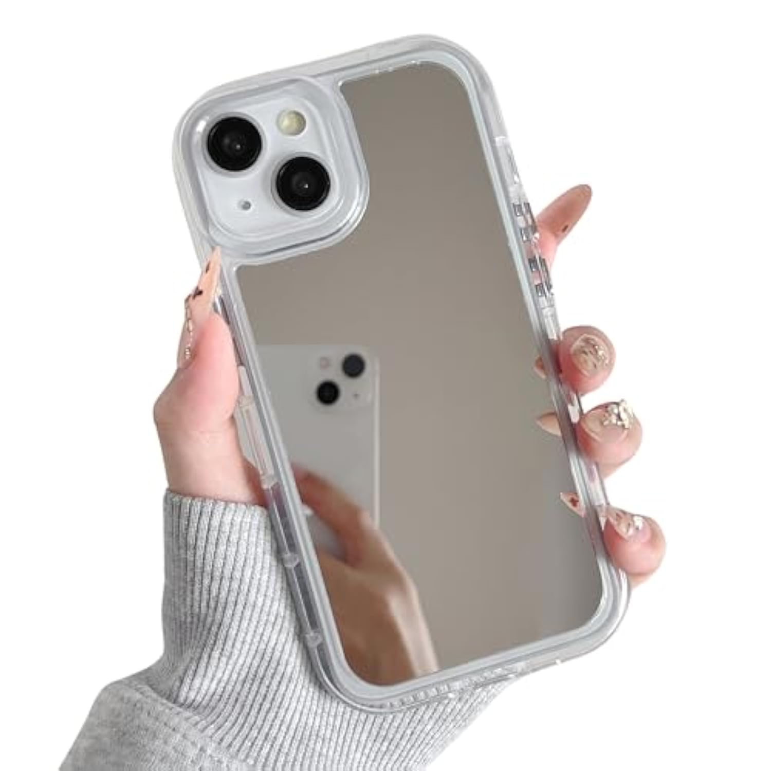 Mirror Case For Iphone 14 Plus/15 Plus, Mirror For Girls Women Makeup,Cute Glossy Hard Back + Raised Edge Phone Bumper, Anti-Drop Shockproof Protective Case For Iphone 14/15 Plus-Clear