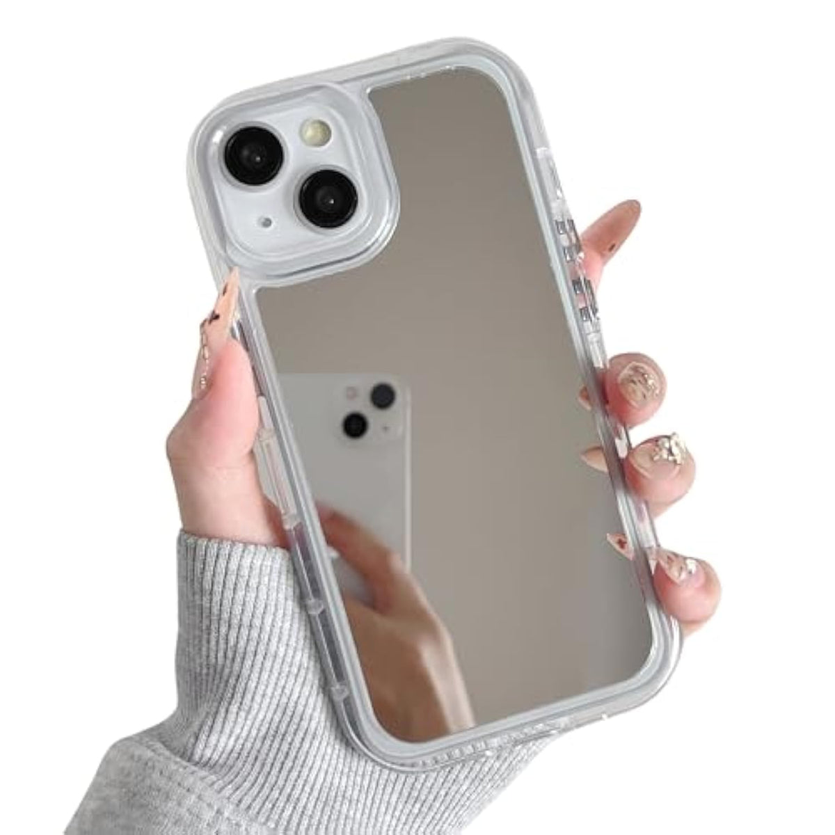 Mirror Case For Iphone 14 Plus/15 Plus, Mirror For Girls Women Makeup,Cute Glossy Hard Back + Raised Edge Phone Bumper, Anti-Drop Shockproof Protective Case For Iphone 14/15 Plus-Clear