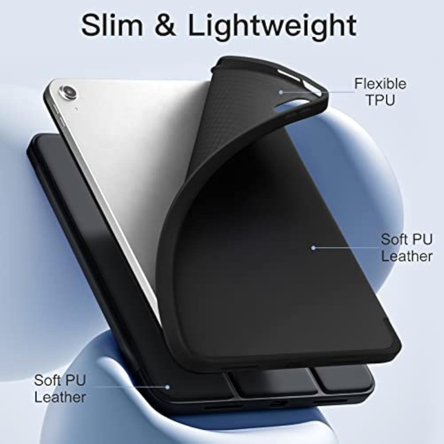 Compatible With (A16) 11Th Generation Case 11 Inch 2025, For 10Th Generation Case 10.9 Inch 2022 With Pencil Holder, Slim Trifold Stand Protective Cover With Soft Tpu Back, Black