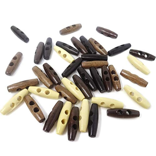 40Pcs 2 Holes Olive Shape Sewing Wood Toggle Buttons For Clothes