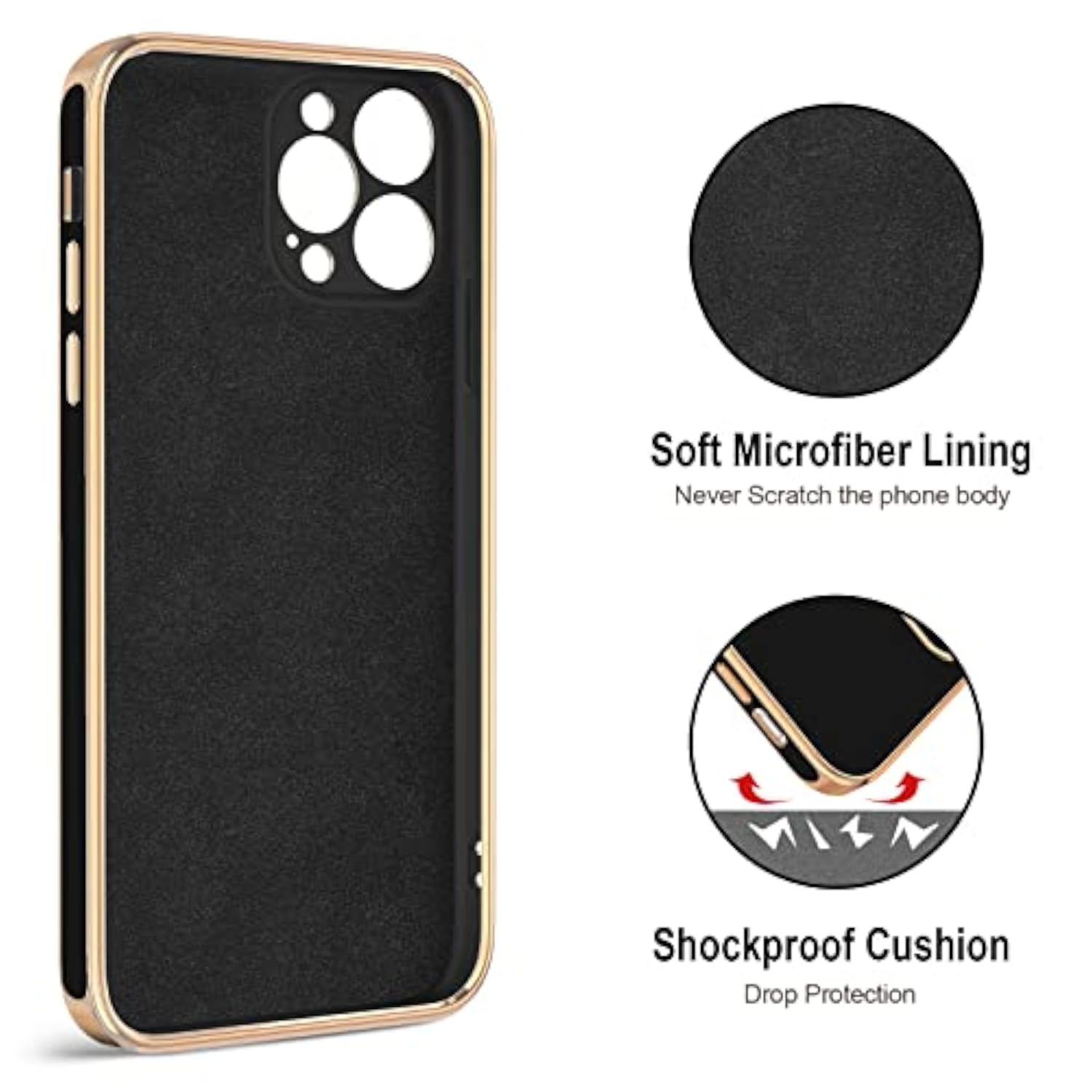 Luxury iPhone 13 Pro Max Case with Rotatable Ring Holder and Magnetic Kickstand, Plated Rose Gold Edge, Slim Soft TPU Cover for Women and Men, Black