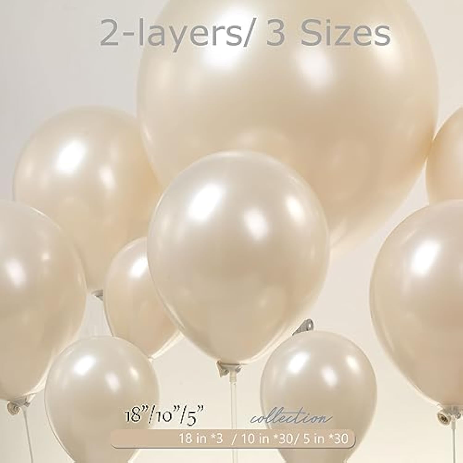Pearl White Double-Stuffed Balloons Different Sizes 63Pcs18/10/5 Inch 2Layer Pearl White Sand Balloon Garland Kit For Bridge To Be Wedding Women Birthday Baby Shower Anniversary Decorations