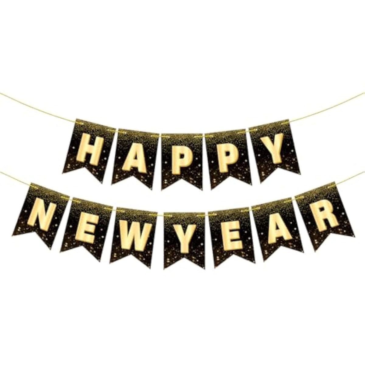 Happy New Year Banner 10ft Black Gold NYE Party Decor