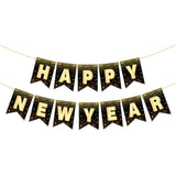 Happy New Year Banner 10ft Black Gold NYE Party Decor