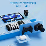 10-Port Usb Charger Block - 100W6A4C Multi Usb Charging Station For Iphone/Ipad/Samsung Galaxy Note Tablet Android Smartphone