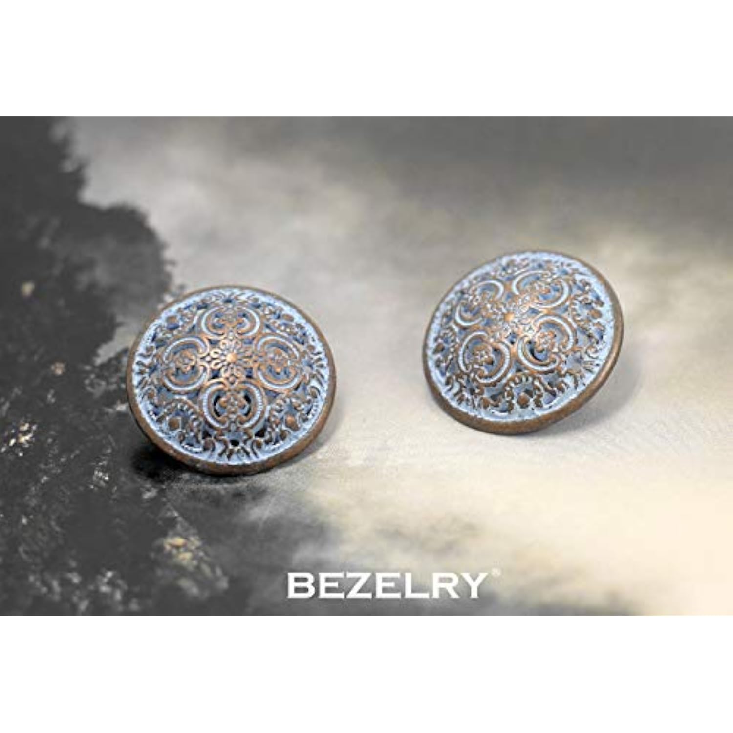 12 Pieces Flowery Engraving Copper Blue Openwork Metal Shank Buttons 1