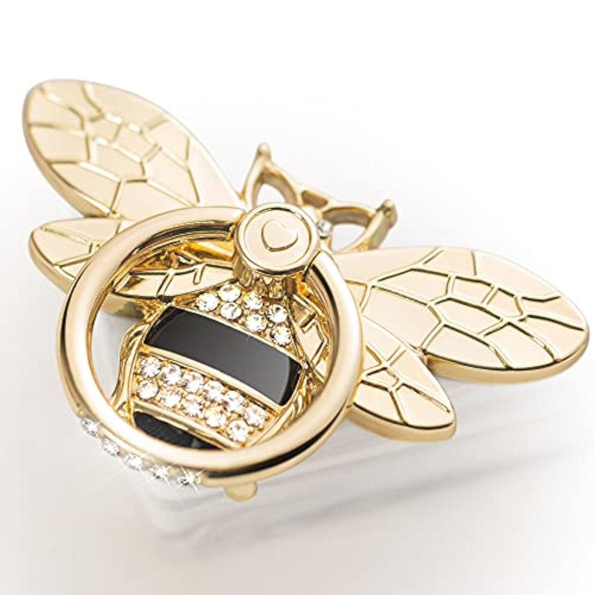 Bee Phone Ring Holder Kickstand with Crystal, Cute Grip for iPhone, Gold Black