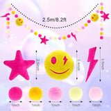 Preppy Felt Banner 3D Pink Face Lighting Star Banner Felt Ball Garland Pre-Assembled Preppy Theme Bunting Garland For Back To School Dorm Classroom Hanging Decoration Party Supplies