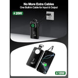 Retractable Portable Charger For Apple Watch And Iphone 10000Mah 20W Fast Charging Power Bank Built In Cable With Led Display, Travel Essentials Battery Pack For Iphone 16 15 Iwatch Charger