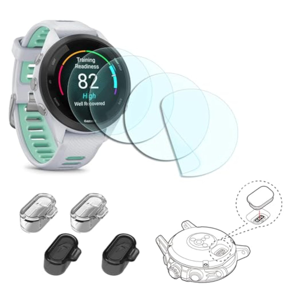 Screen Protectors Compatible For Garmin Forerunner 265S?Smartwatch Clear Tpu Protective Film And Charge Port Protective Plug (4+4 Pack)[Protectors Film It'S Not Glass]