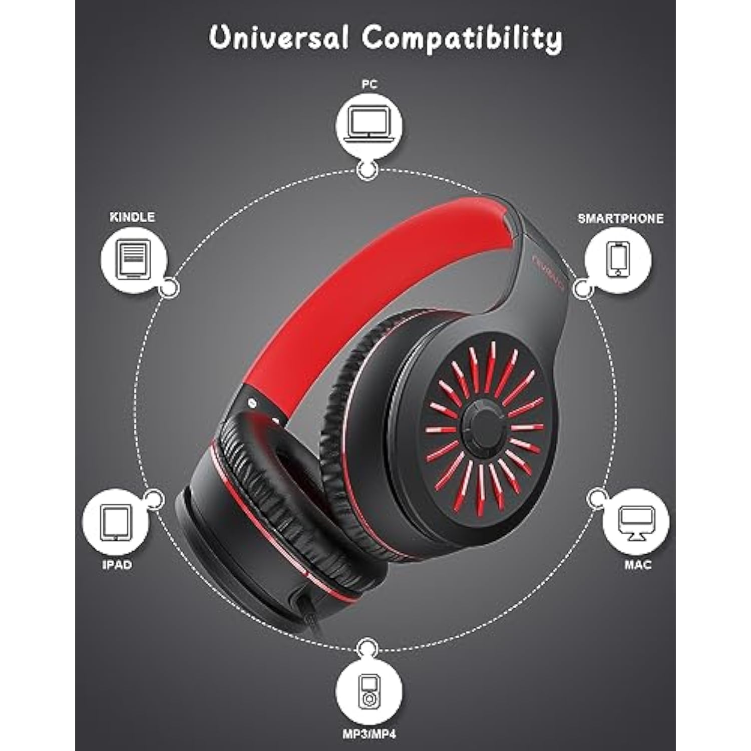 K16 Wired On-Ear Headphones with Mic, Foldable, 3.5mm Jack (Black/Red)