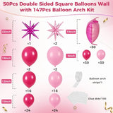 197pcs  Hot Pink Square Foil Balloons & Garland Kit for Party Decorations