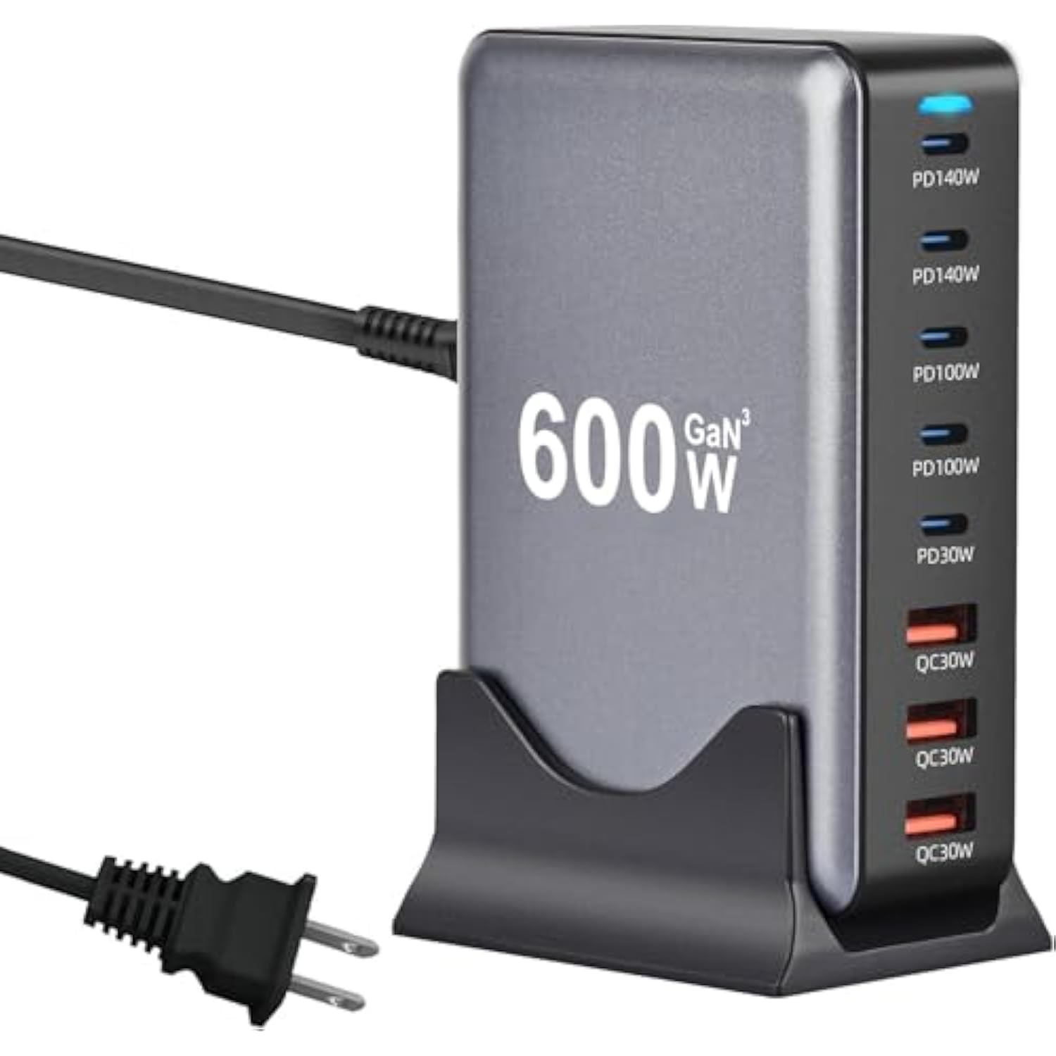 600W Usb C Fast Laptop Charging Station, 8 Port Multi Charger Block Gan Iii Fast Charging Brick Charger For Multiple Devices 140W Pd3.0 Pps Compatible With Macbook Pro/Air/Ipad Iphone 16/15/14/13