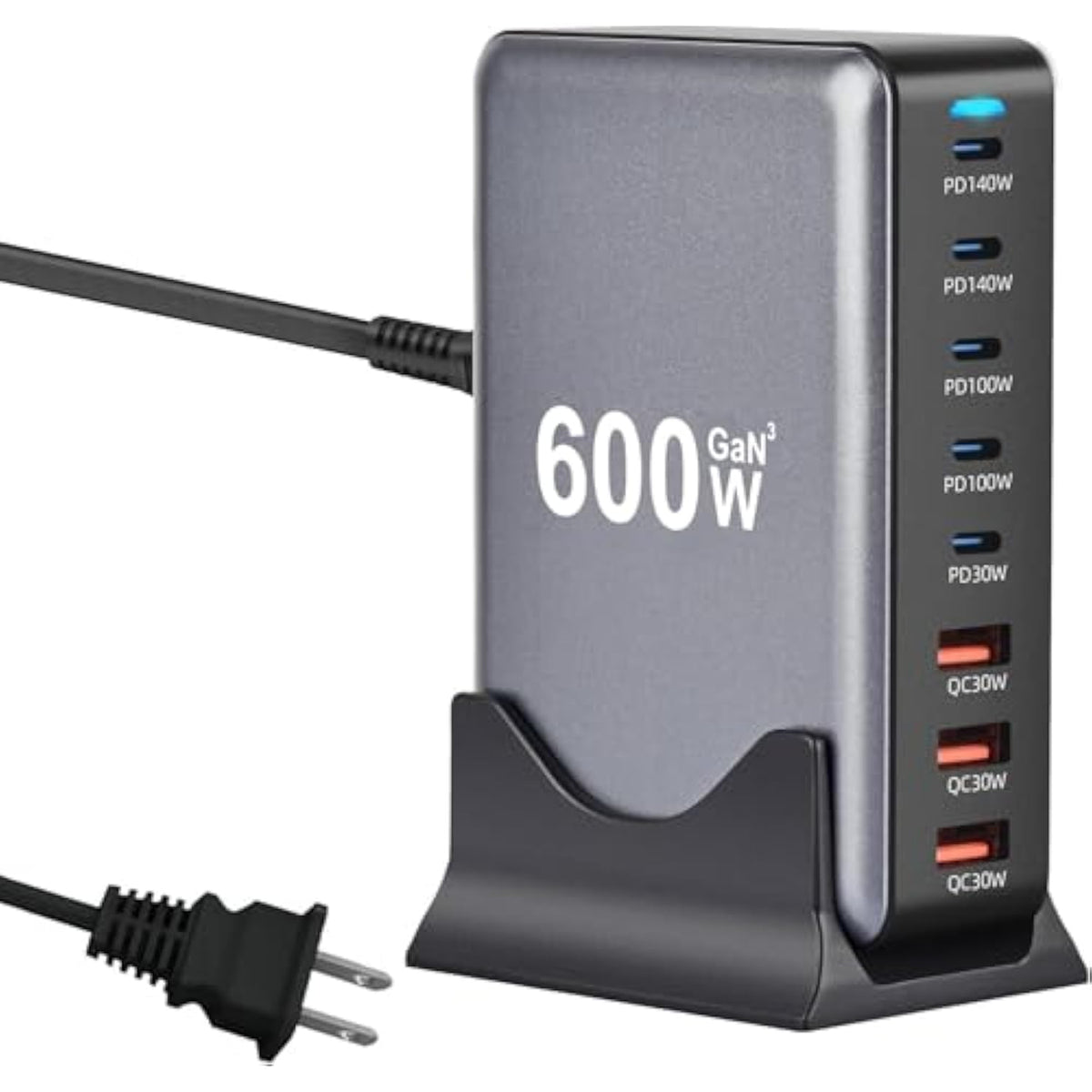 600W Usb C Fast Laptop Charging Station, 8 Port Multi Charger Block Gan Iii Fast Charging Brick Charger For Multiple Devices 140W Pd3.0 Pps Compatible With Macbook Pro/Air/Ipad Iphone 16/15/14/13