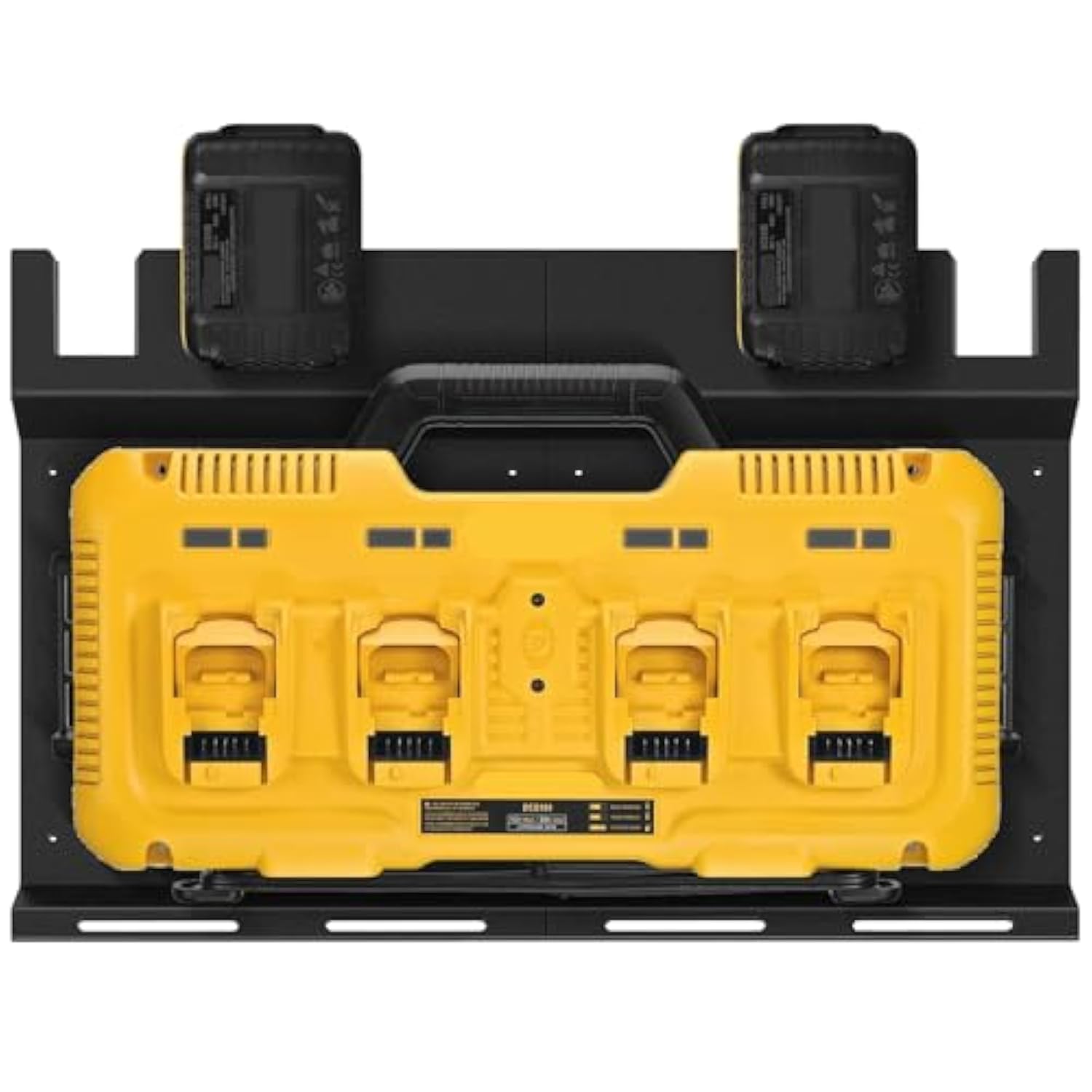 Wall Mount Bracket For Dewalt Dcb104 Charger And Battery, Metal Black Rugged 4 Battery Holder And Charger Holder For Tool Room And Garage