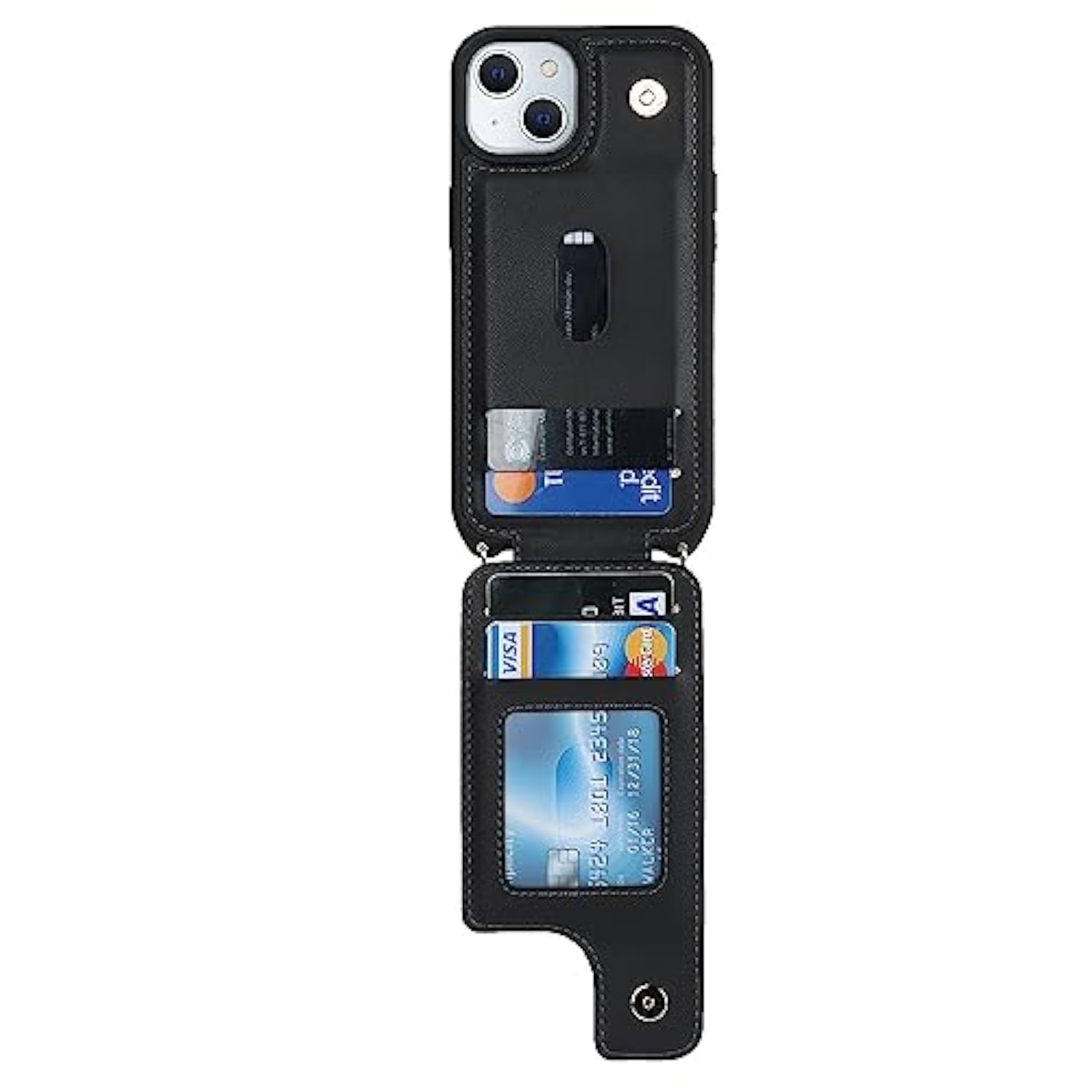 For Iphone 13 Case With Card Holder And Strap - Women'S Crossbody Lanyard, Ring Stand,Snap Clasp, Rfid Blocking Phone Wallet Case 6.1 Inch (Black)