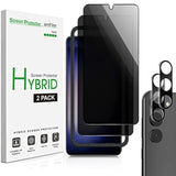 amFilm 2+2 Pack Samsung Galaxy S23 6.1'' Privacy Screen Protector with Camera Lens Protector, Anti Spy Hybrid Film, Fingerprint ID Compatible, Easy to Installation.