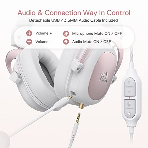 H510 Zeus White Wired Gaming Headset - 7.1 Surround Sound - Memory Foam Ear Pads - 53MM Drivers - Detachable Microphone - Multi Platforms for PC,