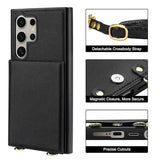 for  Galaxy S24 Ultra Wallet Case with Card Holder, Crossbody Lanyard Strap PU Leather Case with Magnetic Clasp Kickstand, Heavy Duty