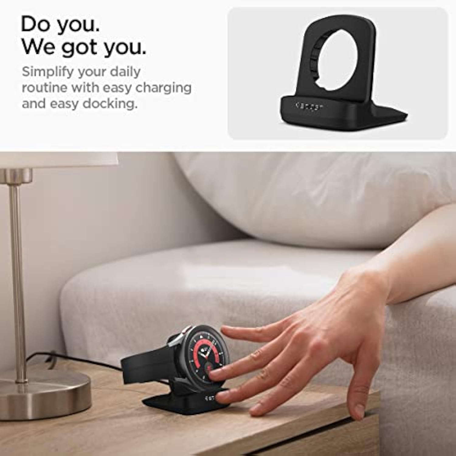 Spigen S353 Compatible with Samsung Galaxy Watch 8 Classic 46mm, 8 40/44mm, Ultra 47mm, 7 40/44mm, 6 40/44mm, 6 Classic 43mm, 5 40/44mm, 5 Pro Charger Stand - Black