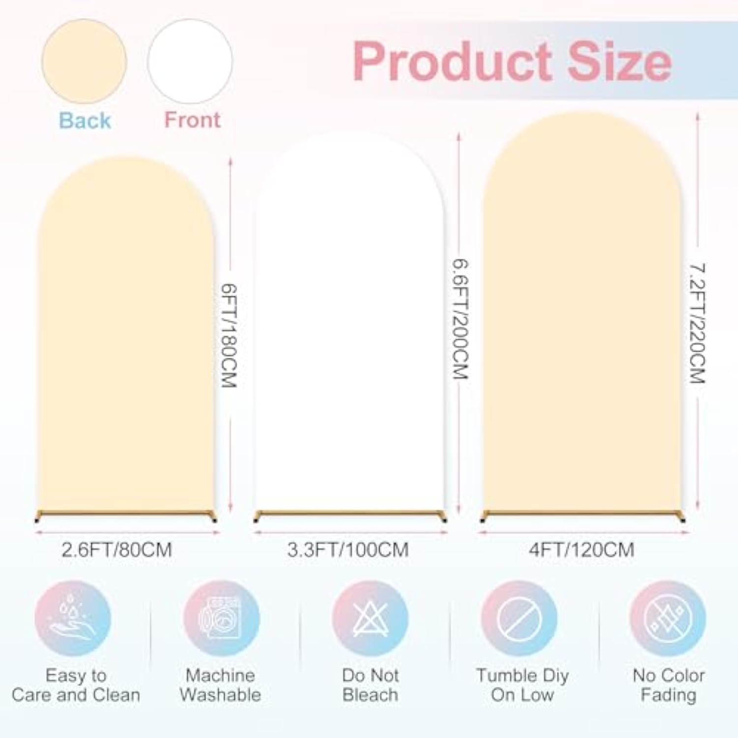 Set of 3 double color wedding arch covers spandex fitted white beige for parties
