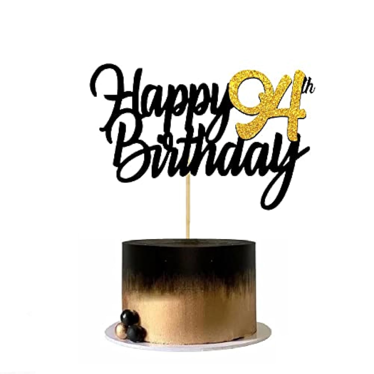 Happy 94Th Birthday Cake Toppers Glitter 94Th Anniversary Cake Topper 94 Years Loved Bday Decorations 94 Gold Birthday Cake Decorations Ninety-Four Party Supplies For Women Men(Black Gold)