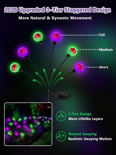 6 Pack 36 LED Solar Halloween Decorations Eyeball Lights Purple and Green