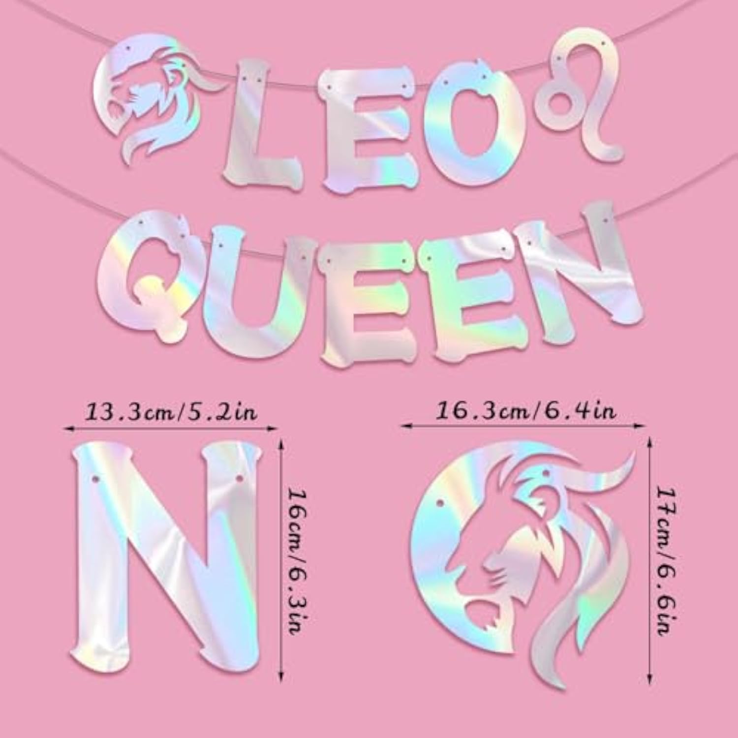 Leo Queen Banner For July August Birthday Party Decorations, Glitter Iridescent Zodiac Leo Birthday Banner For Horoscope, Astrology Bday Party Decor, Ideas, Jokes And Favors (Iridescent)