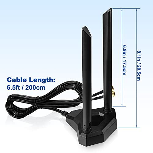 Dual Band Wifi Antenna 2.4Ghz 5Ghz Rp-Sma Wifi Antennae With 6.5Ft Extension Cable For Pc Desktop Computer Pci Pcie Wifi Bluetooth Card Wireless Network Router