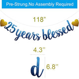 25 Years Blessed Banner, Pre-Strung, Blue Glitter Paper Garlands For 2
